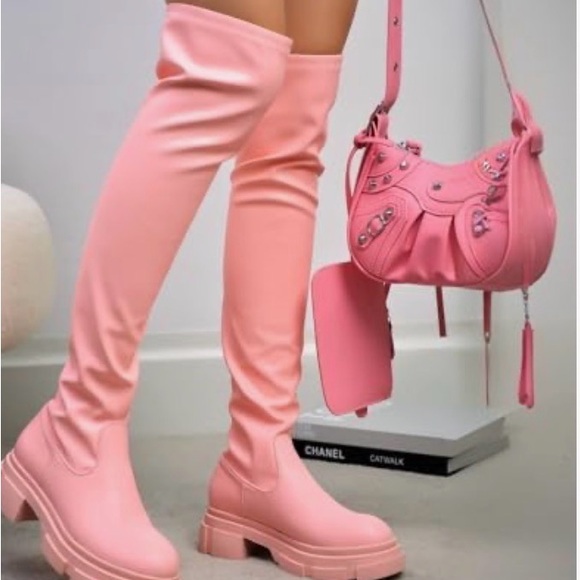 Cape Robbin Shoes - Cape Robbin Baby Pink Thigh High Campi Platform Boots - Size 11